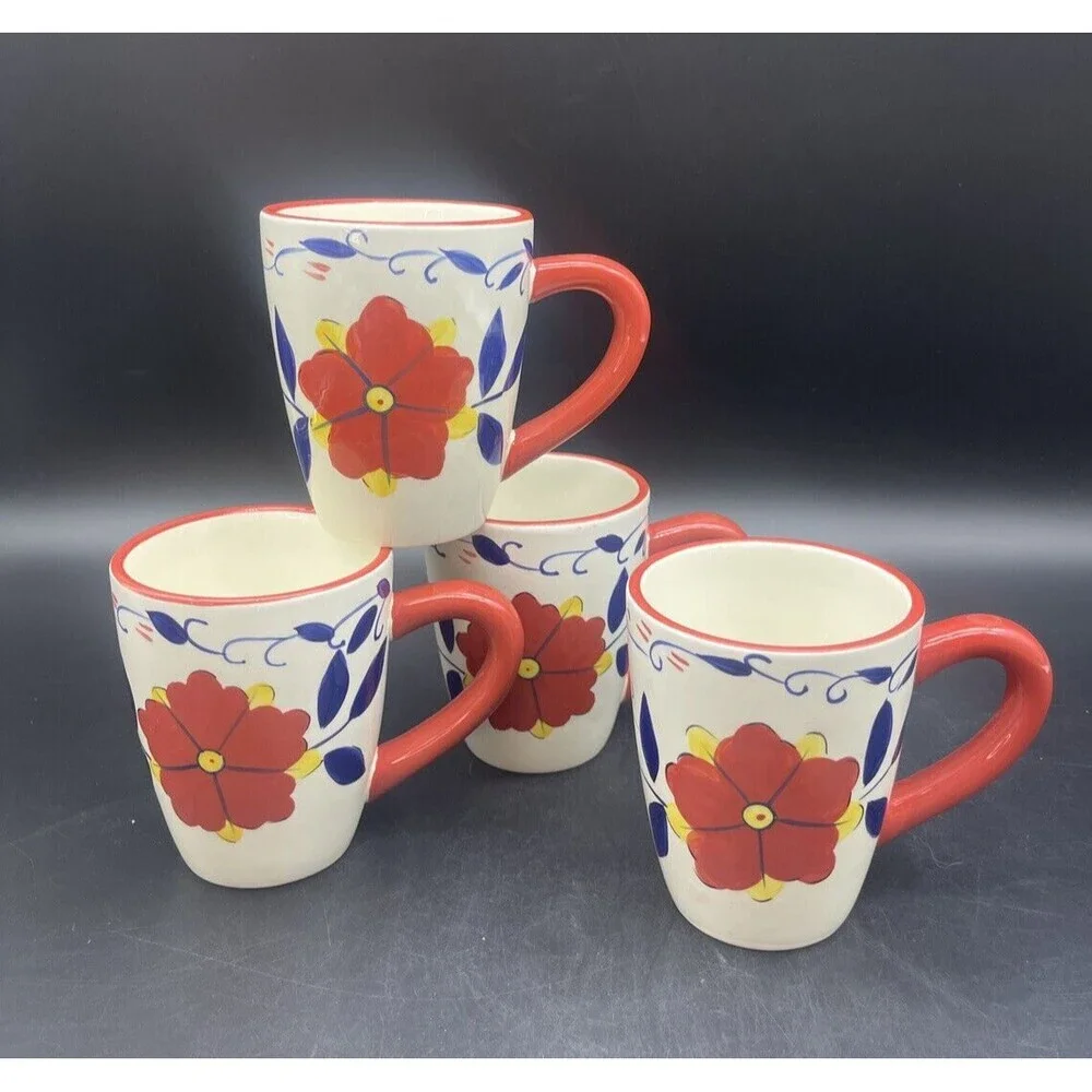 Pier 1 PORTALEGRE Floral Coffee Tea Cup Mug Set of‎ 4